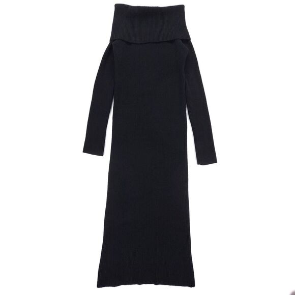 Modern Citizen Dresses & Skirts - MODERN CITIZEN Fold Over Sweater Dress Ribbed Knit Off Shoulder Midi Black Small